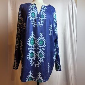 Elegant Blue and Green Patterned Women's Tunic